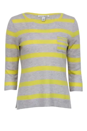Autumn Cashmere - Grey & Yellow Striped Cashmere Sweater Sz M