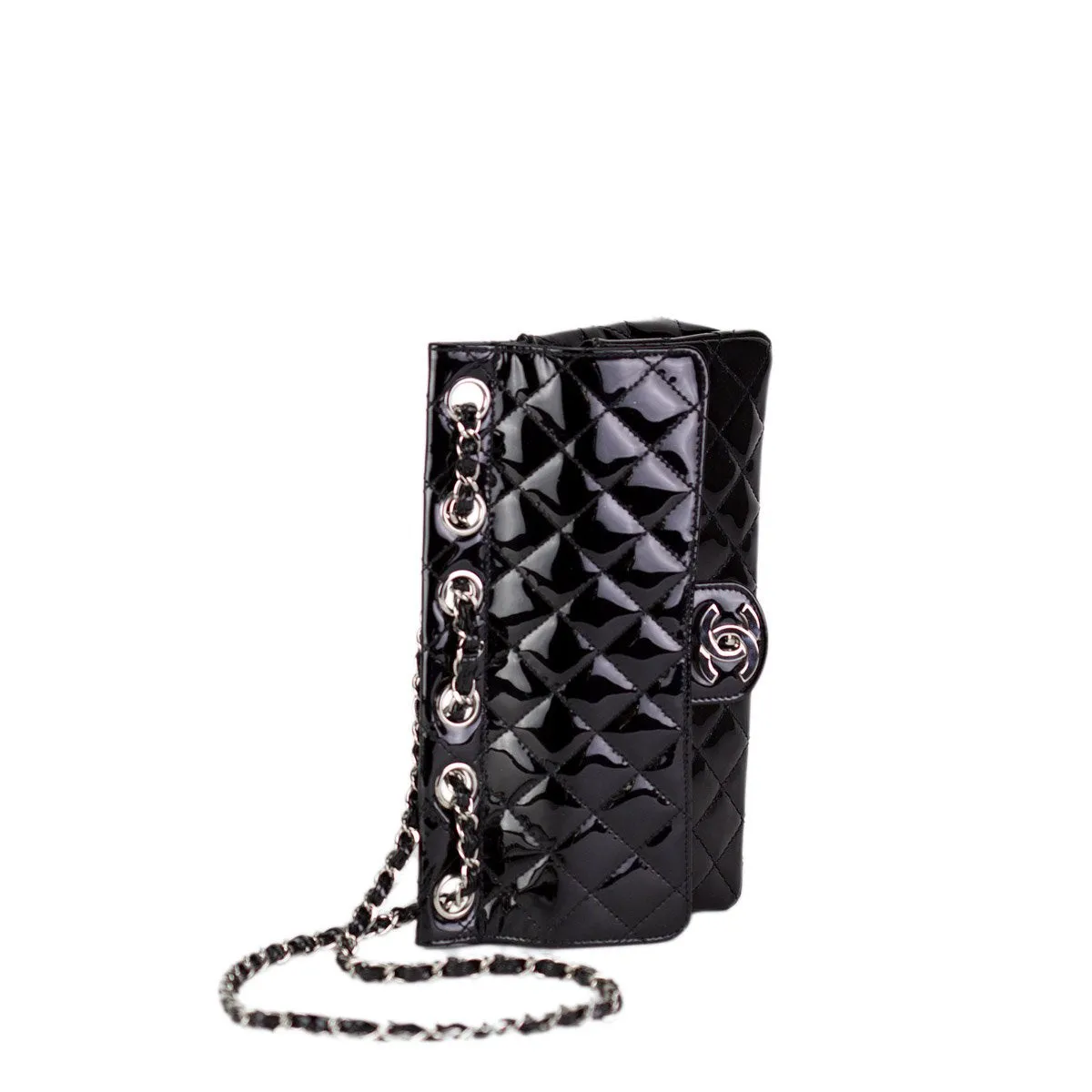 Chanel Classic Flap Supermodel Flat Top Super Rare Quilted Black Patent Leather Crossbody Bag