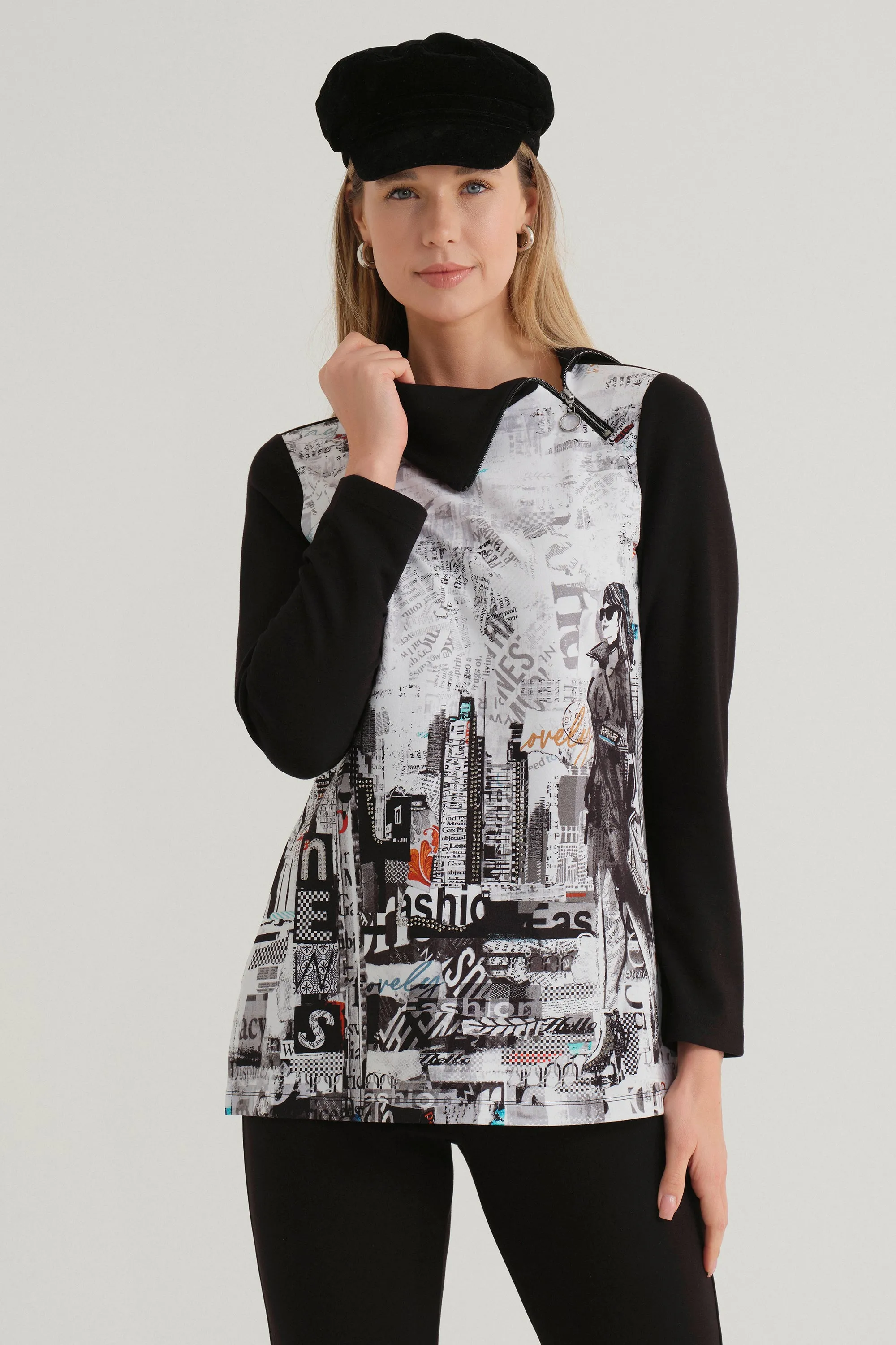 CITY LIFE SPLIT ZIP COWL TOP