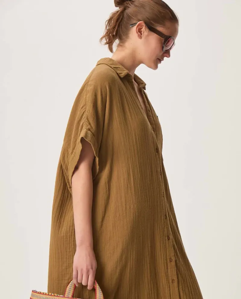 Des Petits Sophane Olive Cotton Dress