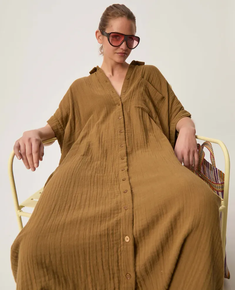 Des Petits Sophane Olive Cotton Dress