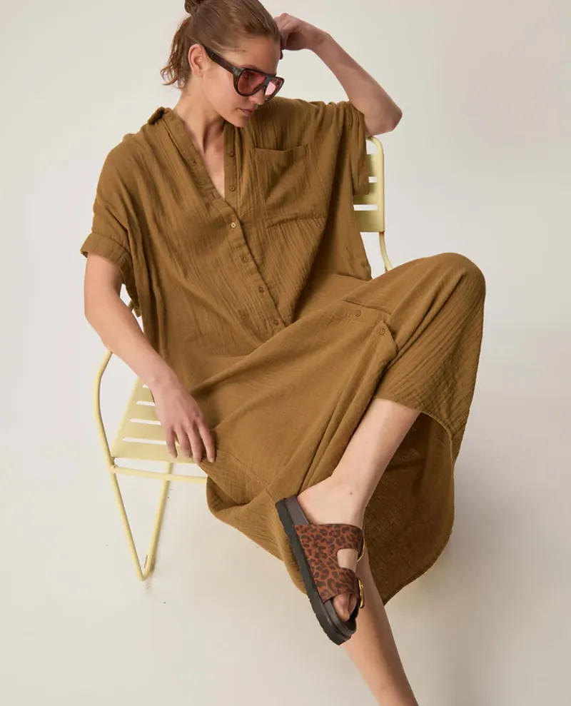Des Petits Sophane Olive Cotton Dress