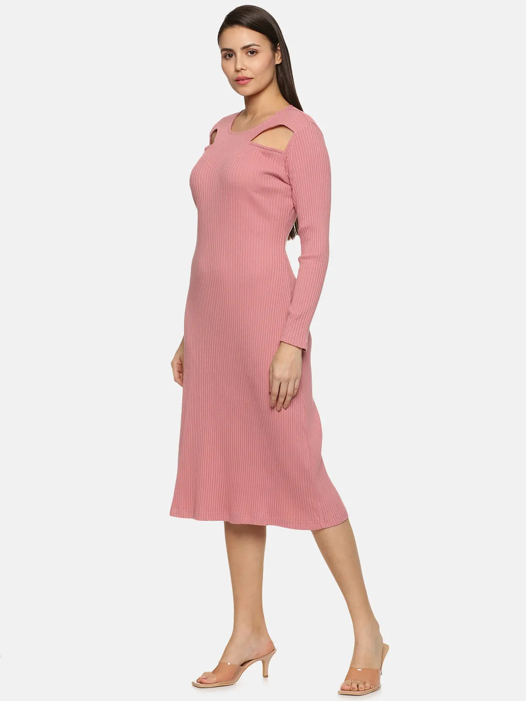 IS.U Mauve Cutout Midaxi Knit Dress