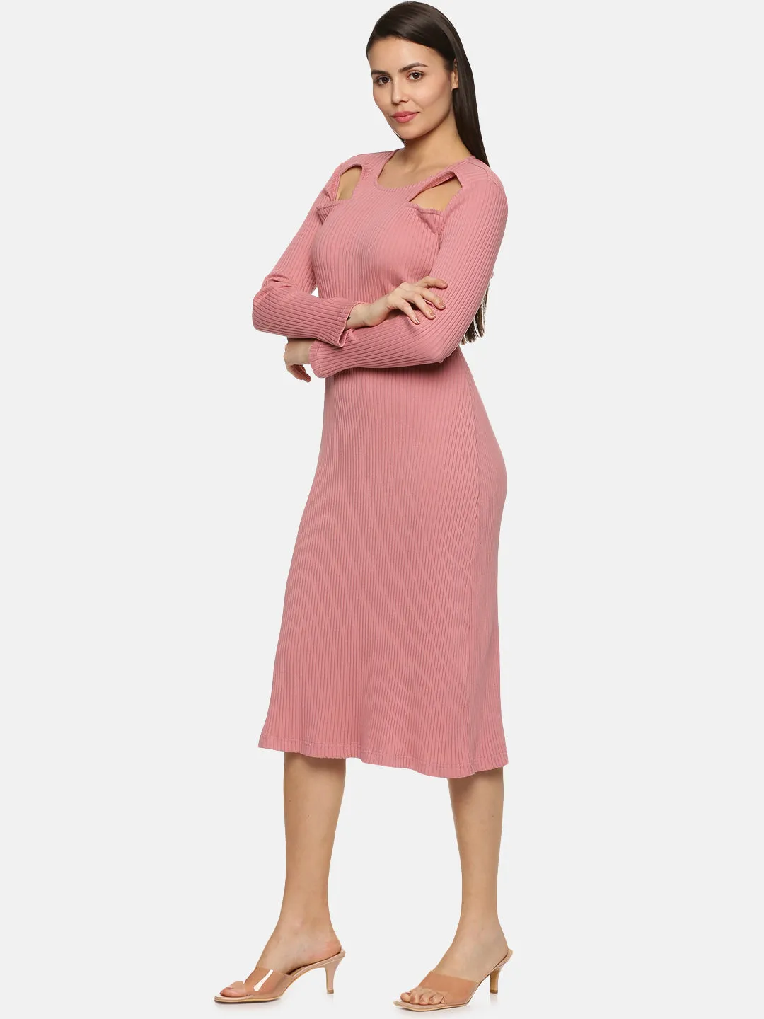 IS.U Mauve Cutout Midaxi Knit Dress