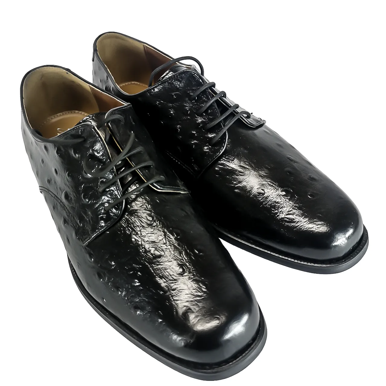 JOHN DRAKE Leather Black Ostrich Shoe