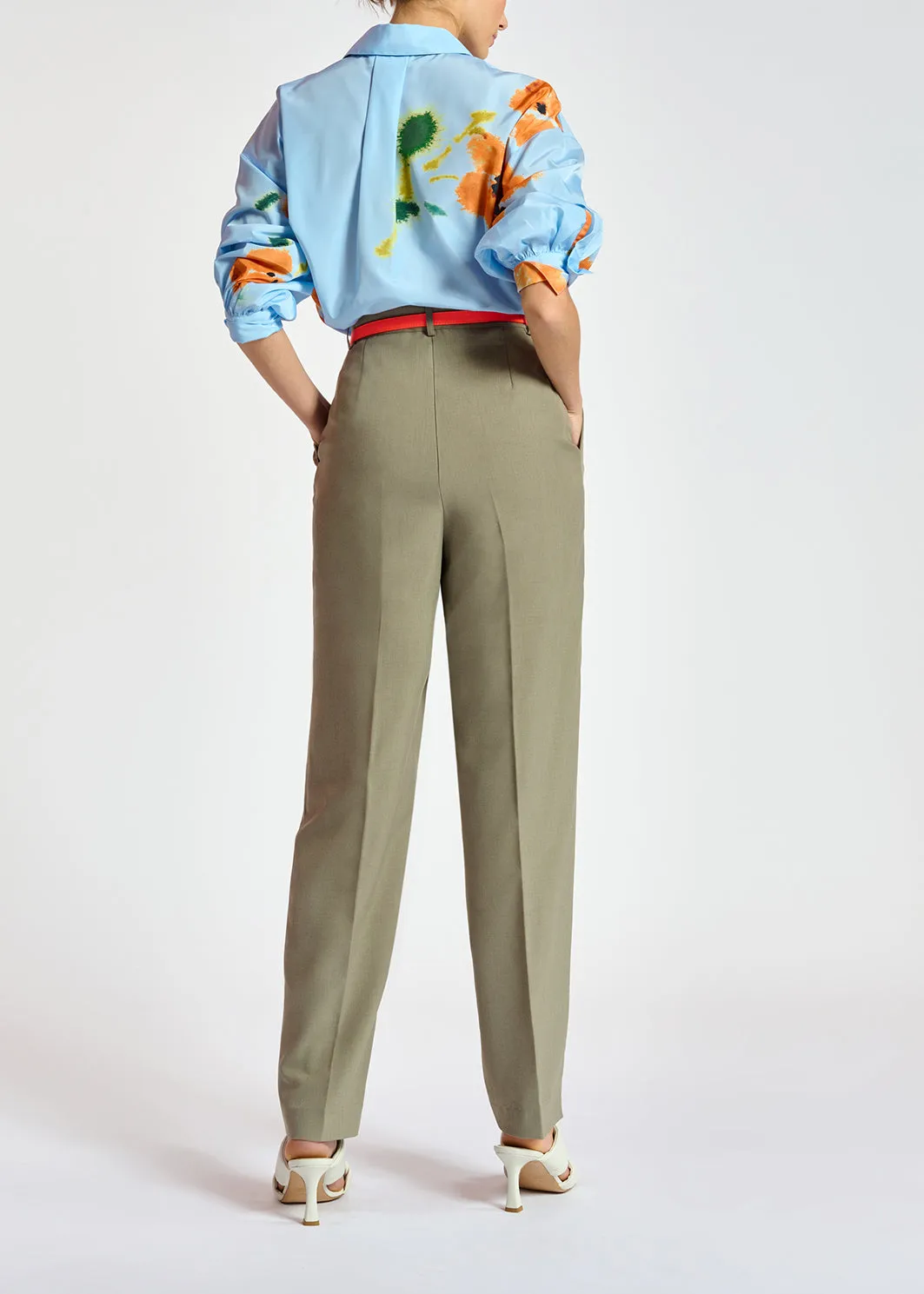 Khaki tapered-fit pants