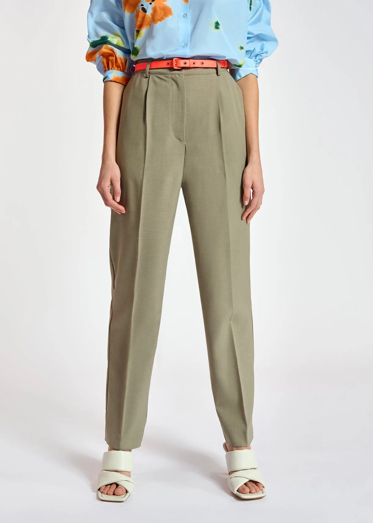 Khaki tapered-fit pants