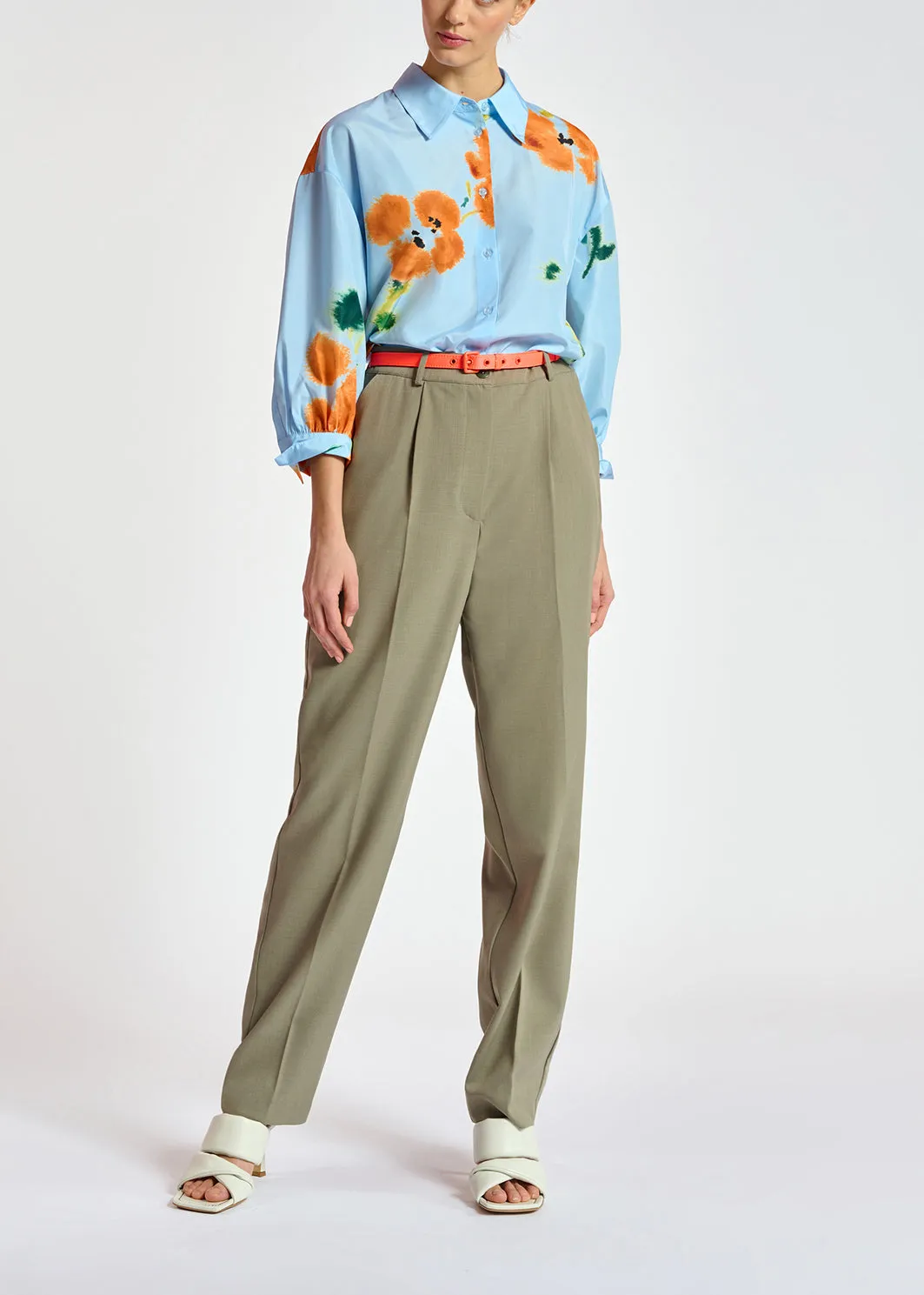 Khaki tapered-fit pants