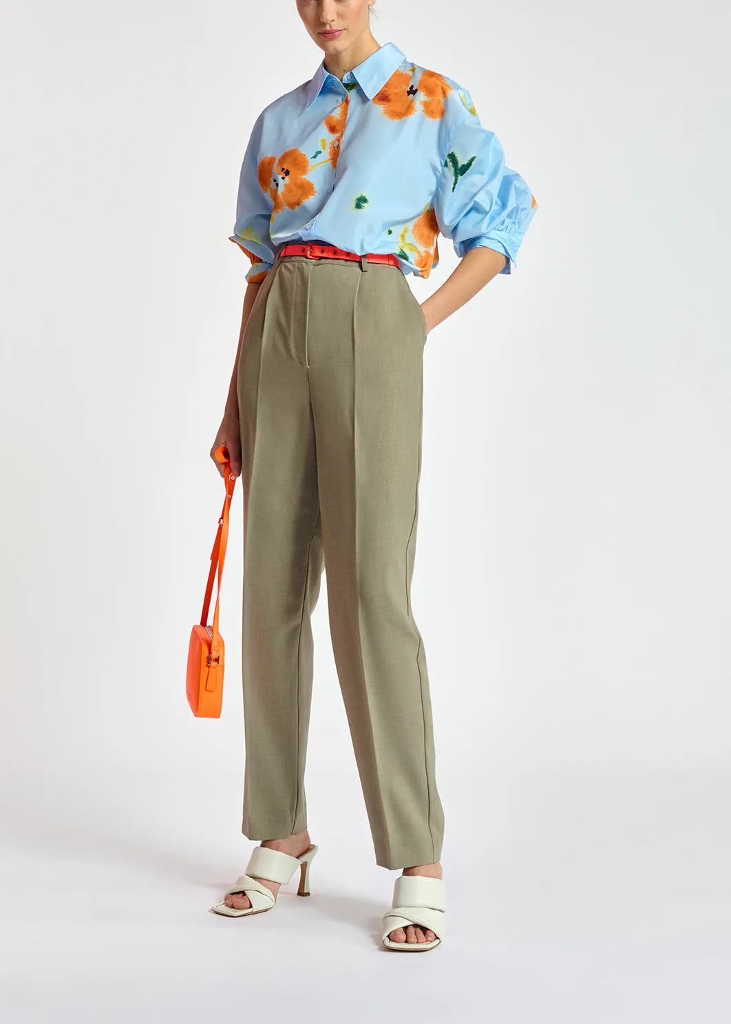 Khaki tapered-fit pants
