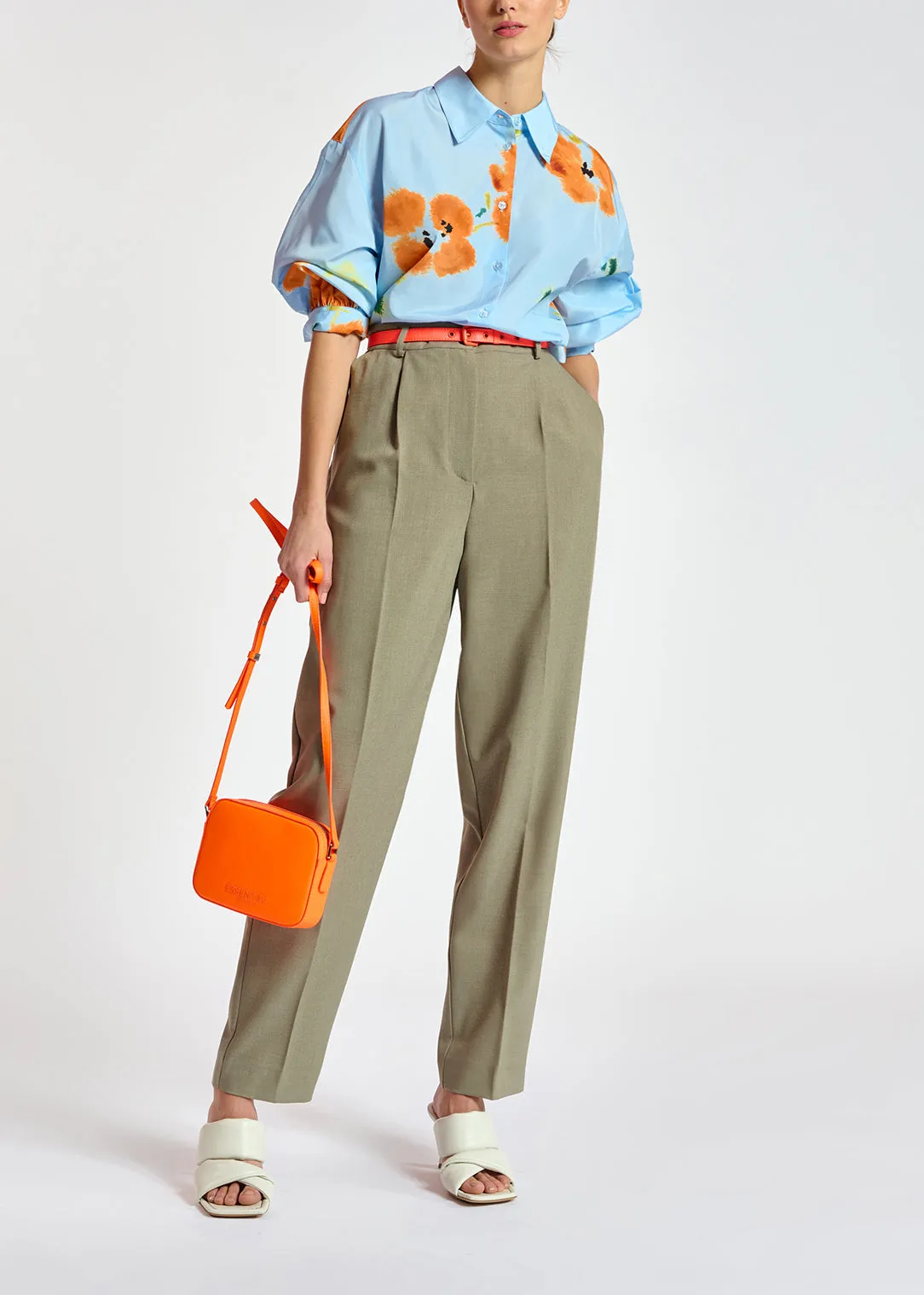 Khaki tapered-fit pants