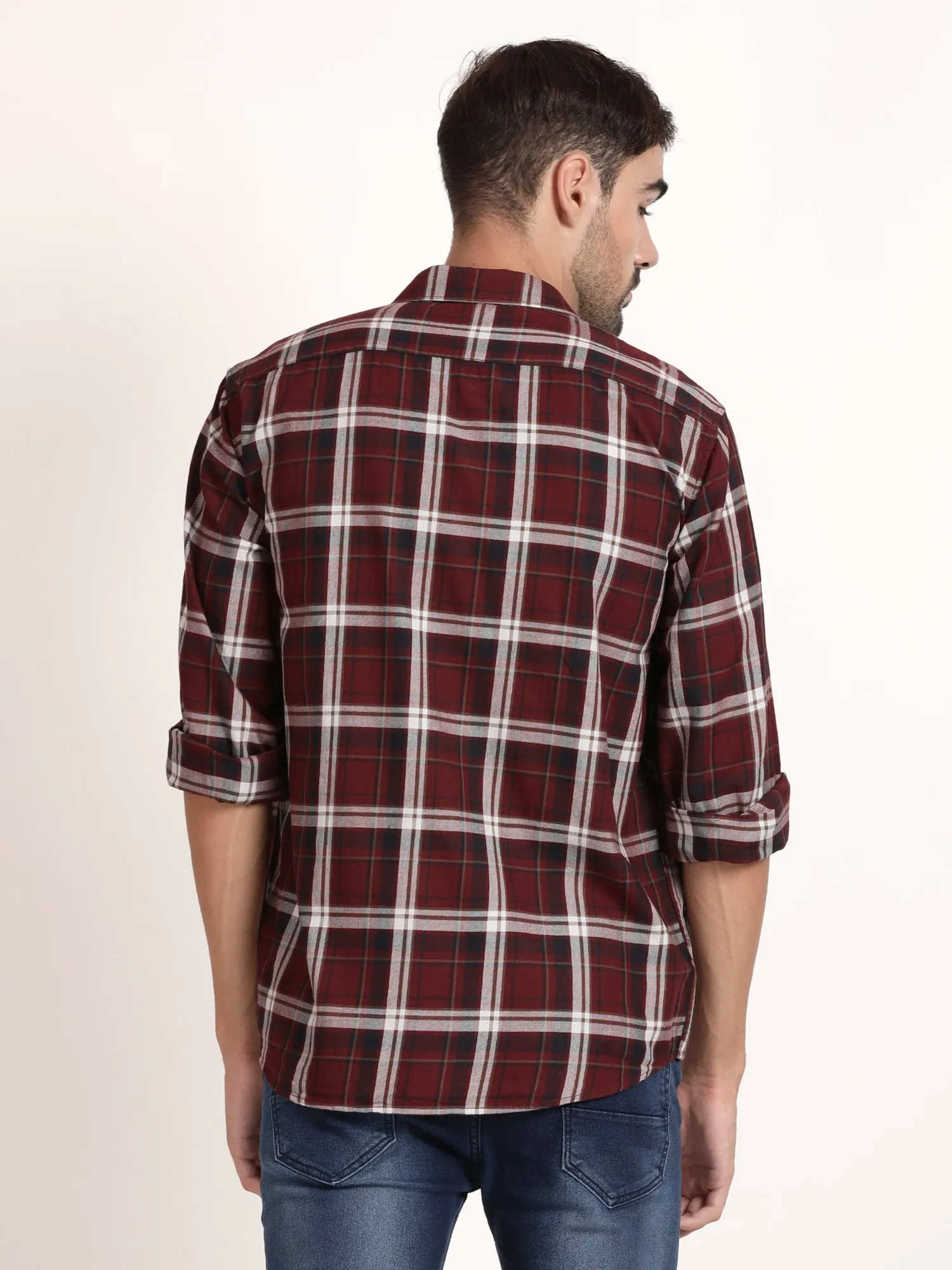 Men Red and White Checked Casual Shirt (GBHM5029)