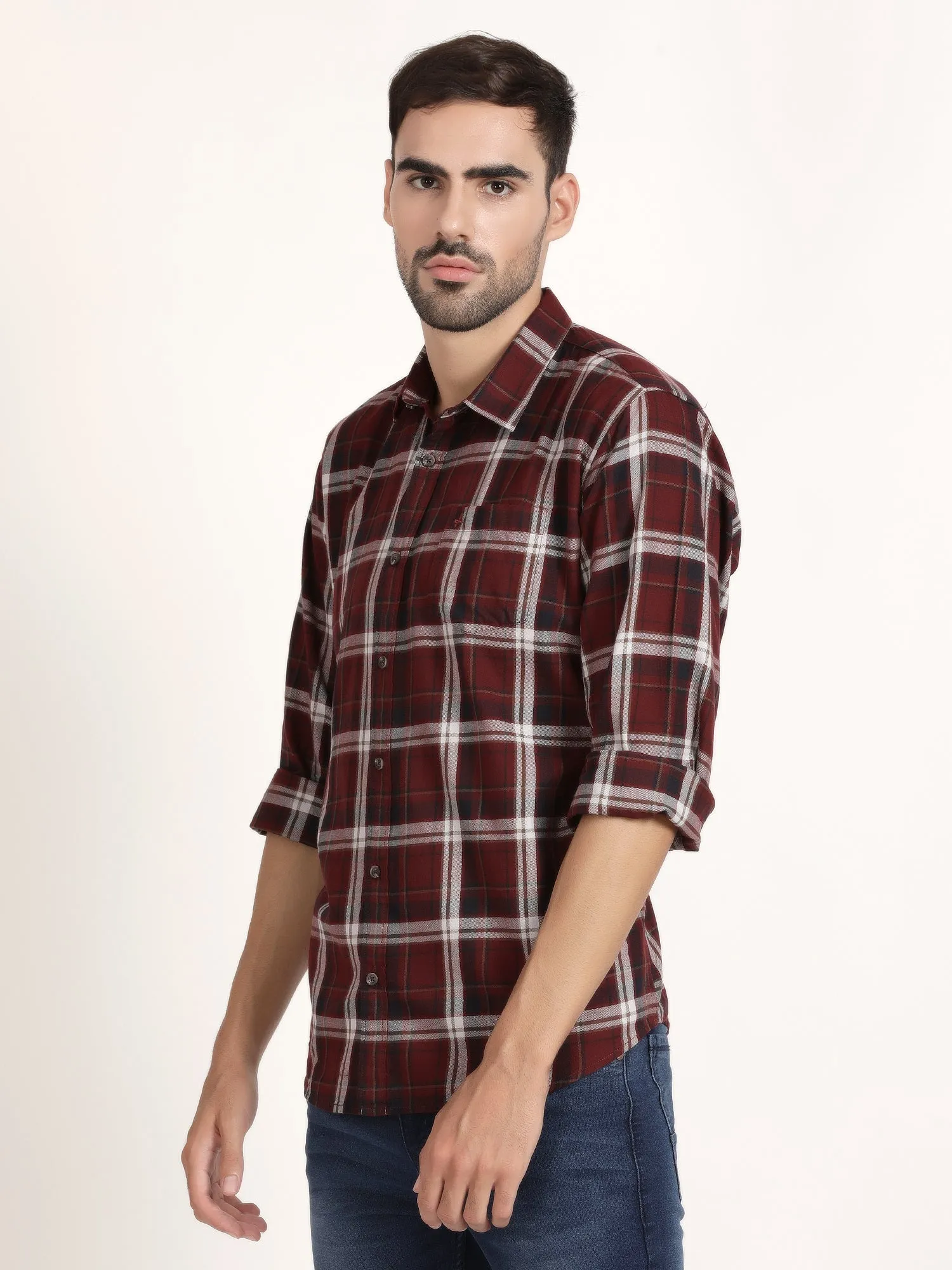 Men Red and White Checked Casual Shirt (GBHM5029)