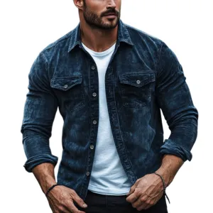 Men's Fashion Suede Slim Fit Lapel Long-Sleeved Shirt 64737472Y