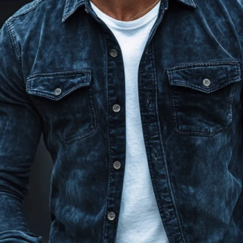 Men's Fashion Suede Slim Fit Lapel Long-Sleeved Shirt 64737472Y
