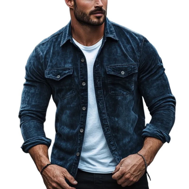 Men's Fashion Suede Slim Fit Lapel Long-Sleeved Shirt 64737472Y