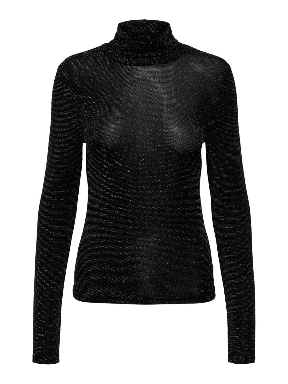 Onlclara L/s Rollneck Jrs - Zwart Dessin