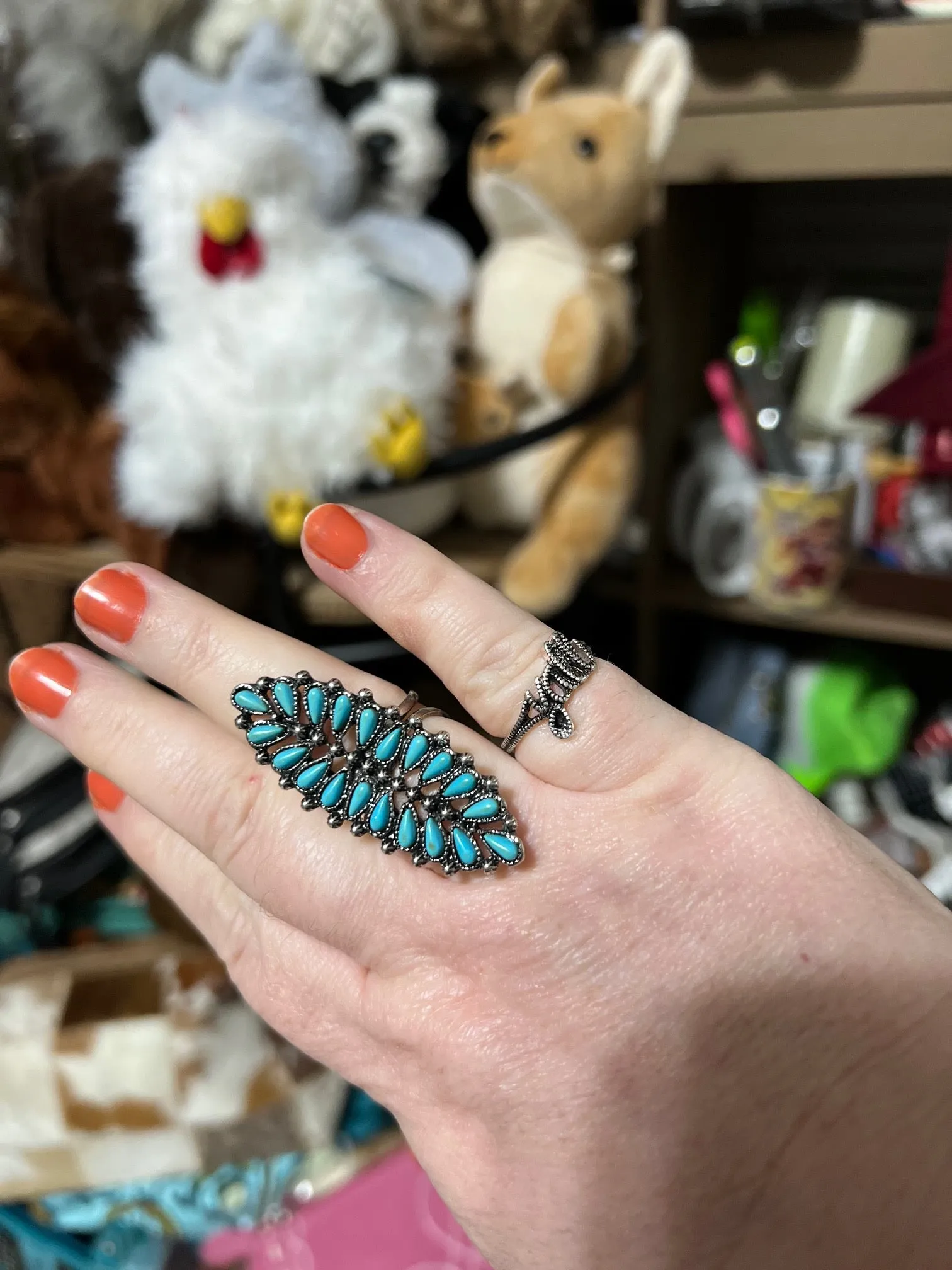 Pointed Turquoise Leaf Cuff Ring
