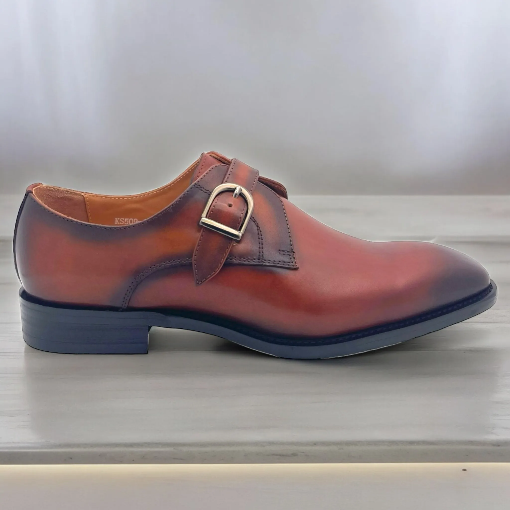 Single Monk Leather Shoe with Patina Finish