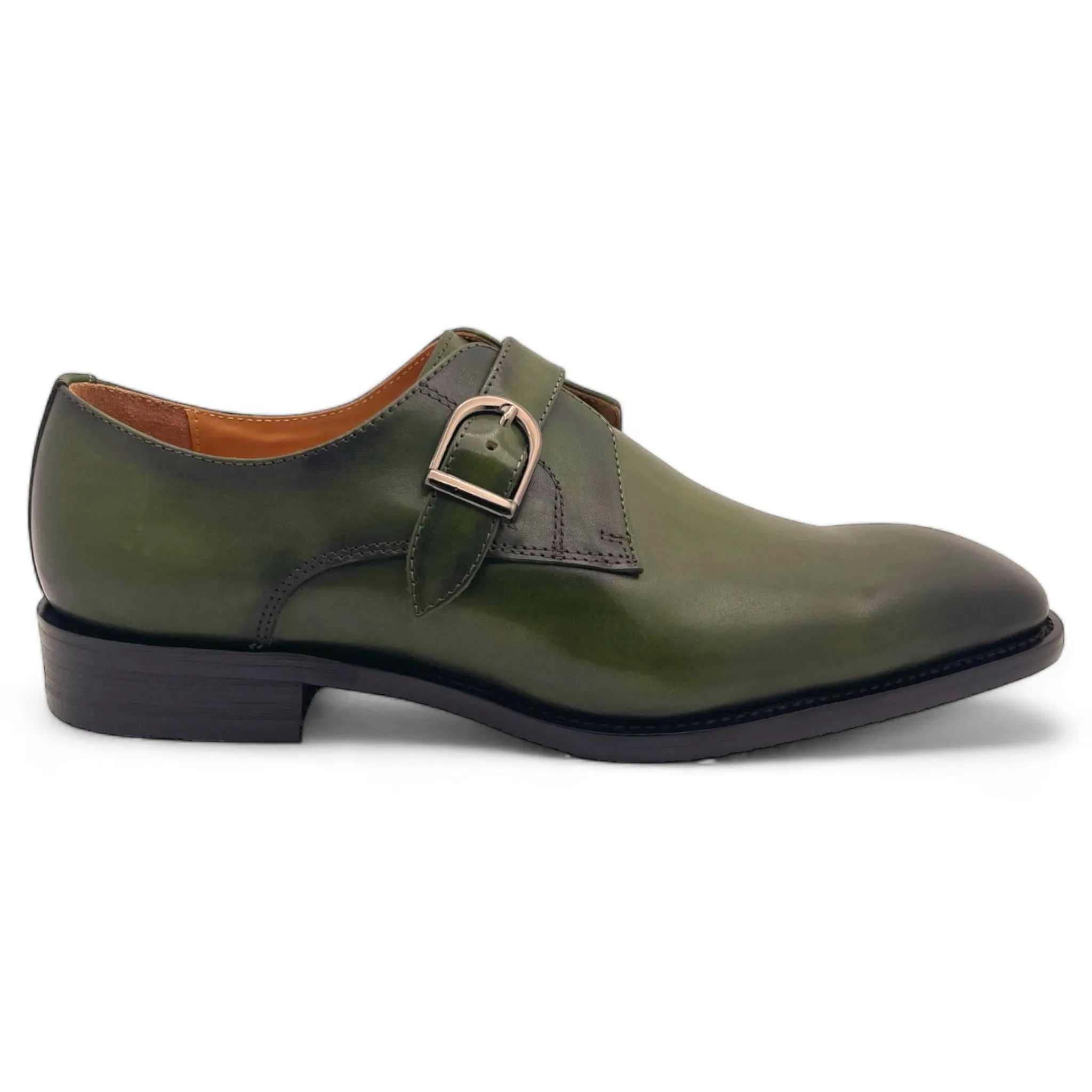 Single Monk Leather Shoe with Patina Finish