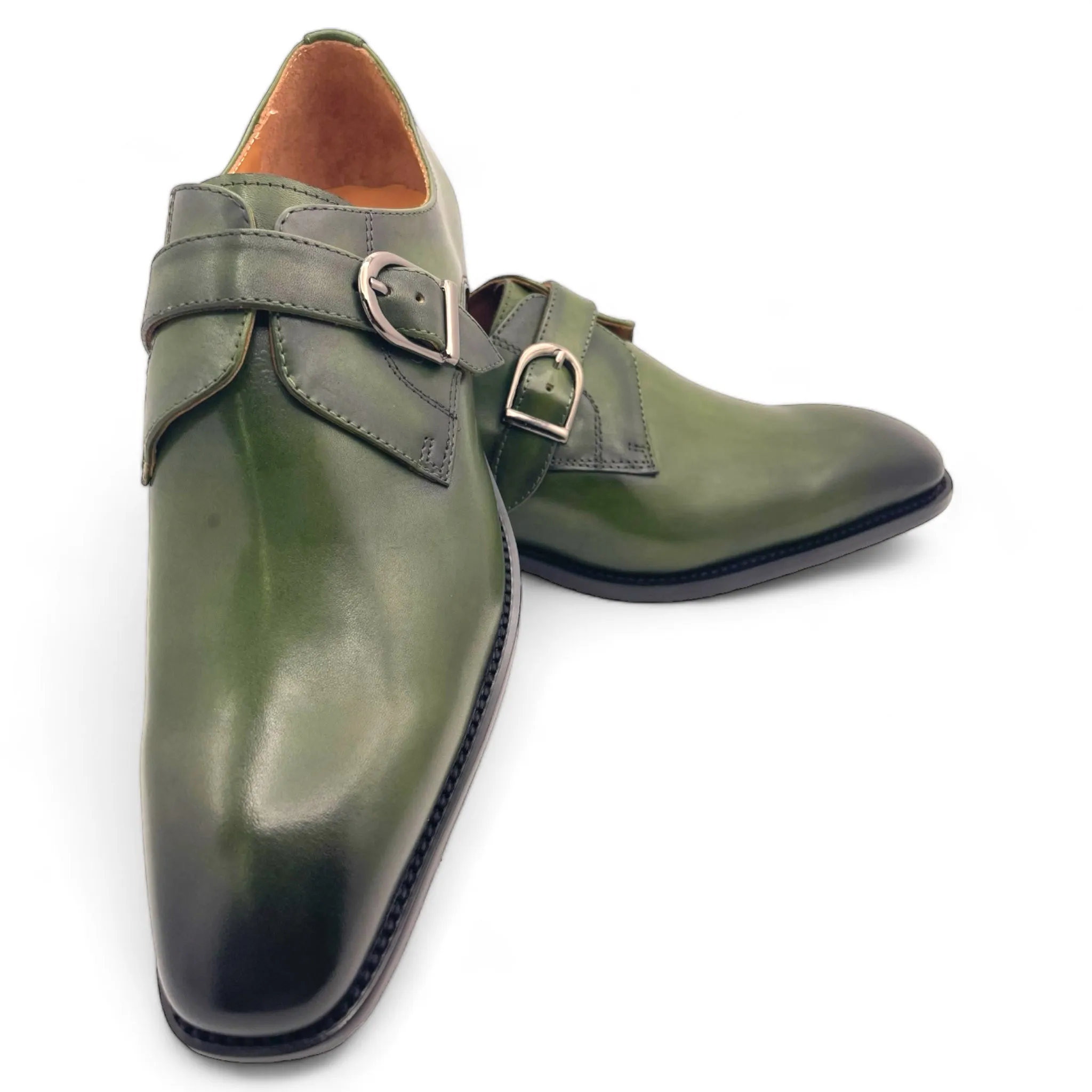 Single Monk Leather Shoe with Patina Finish