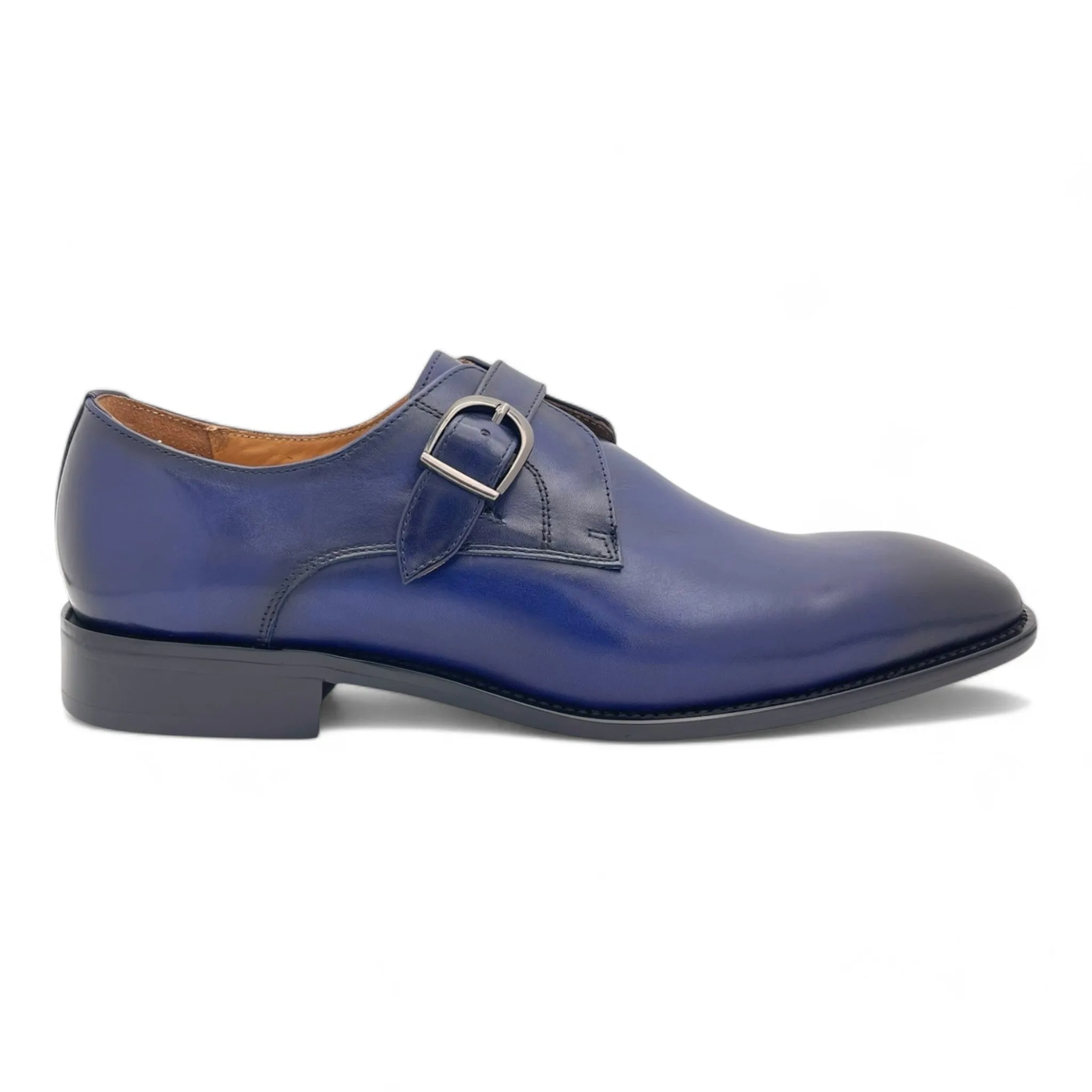 Single Monk Leather Shoe with Patina Finish