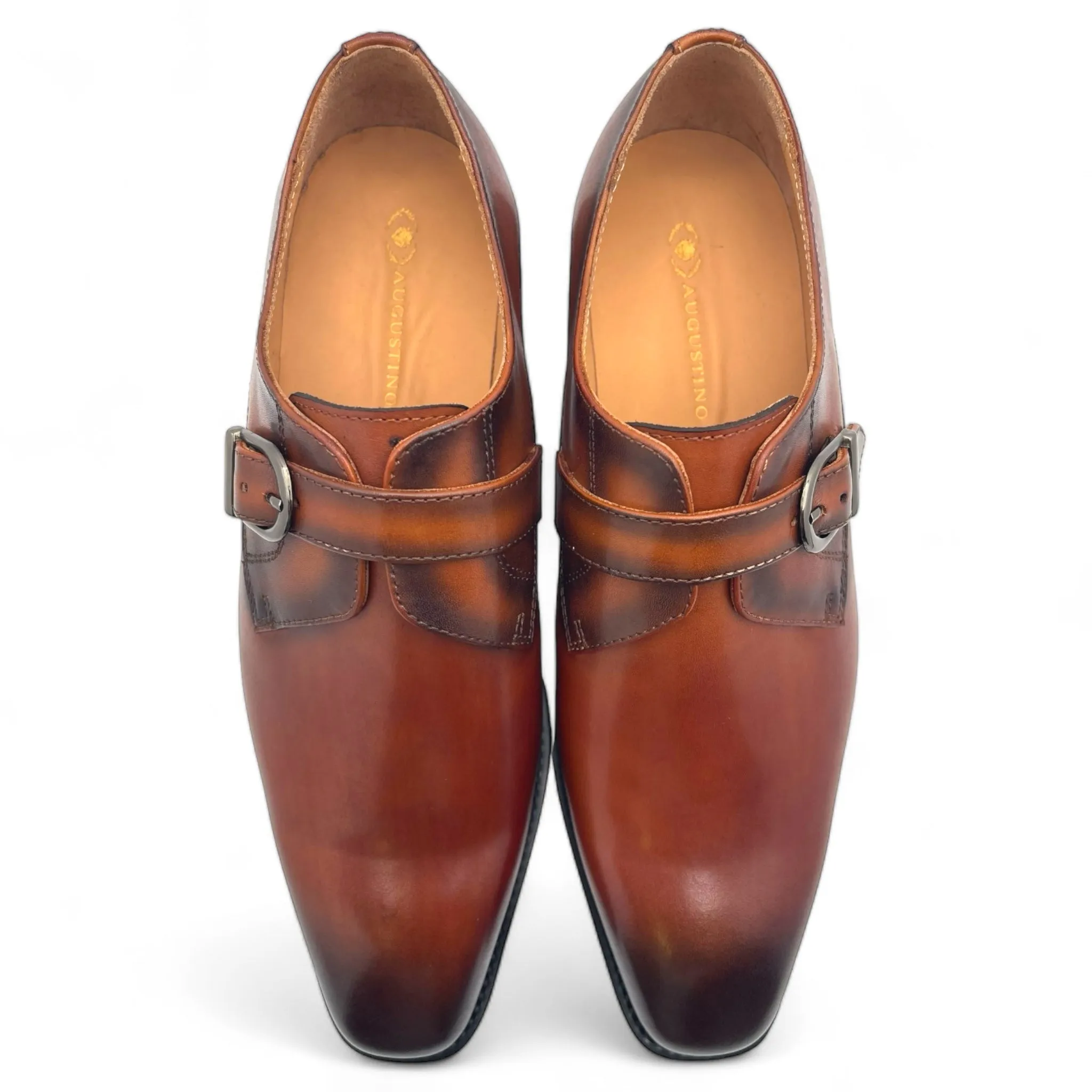 Single Monk Leather Shoe with Patina Finish