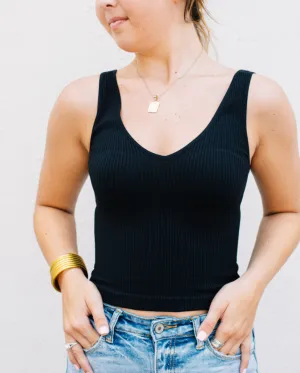 V Neck Ribbed Crop Top