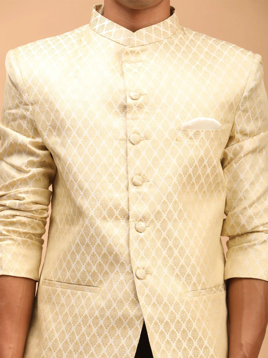 VASTRAMAY Men's Cream Woven Jodhpuri