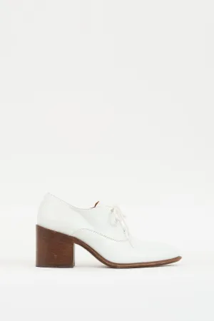 White Leather Pointed Toe Heeled Oxford