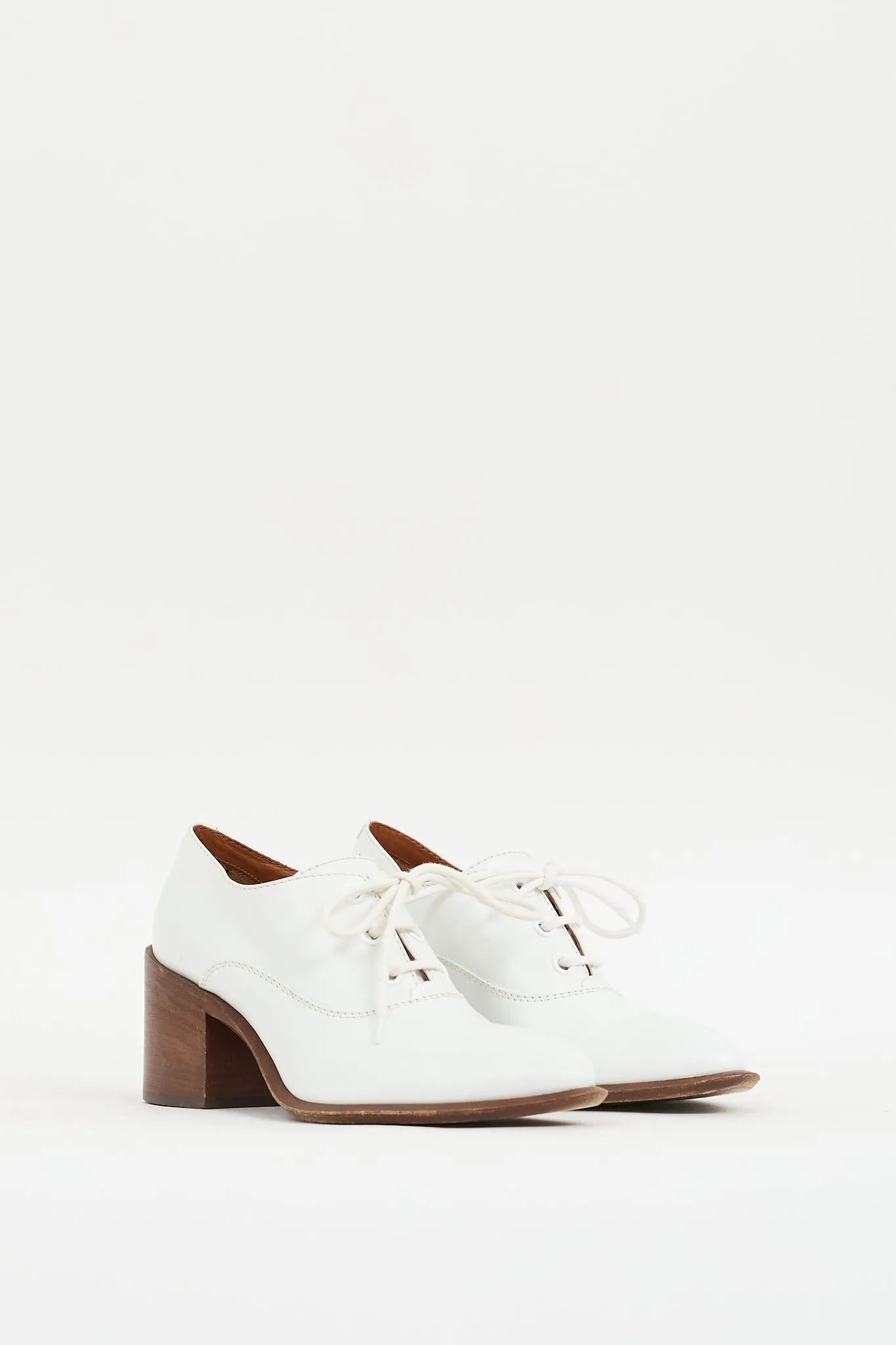 White Leather Pointed Toe Heeled Oxford