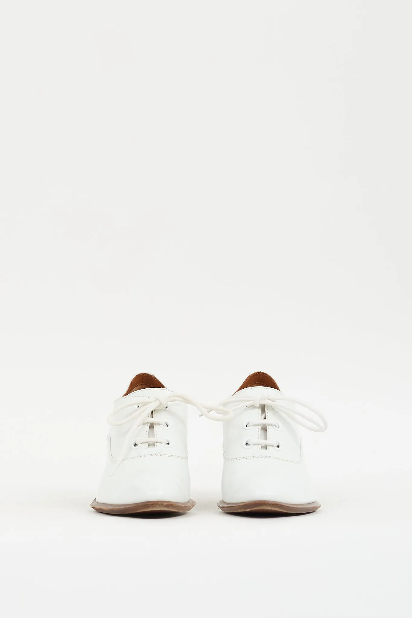 White Leather Pointed Toe Heeled Oxford