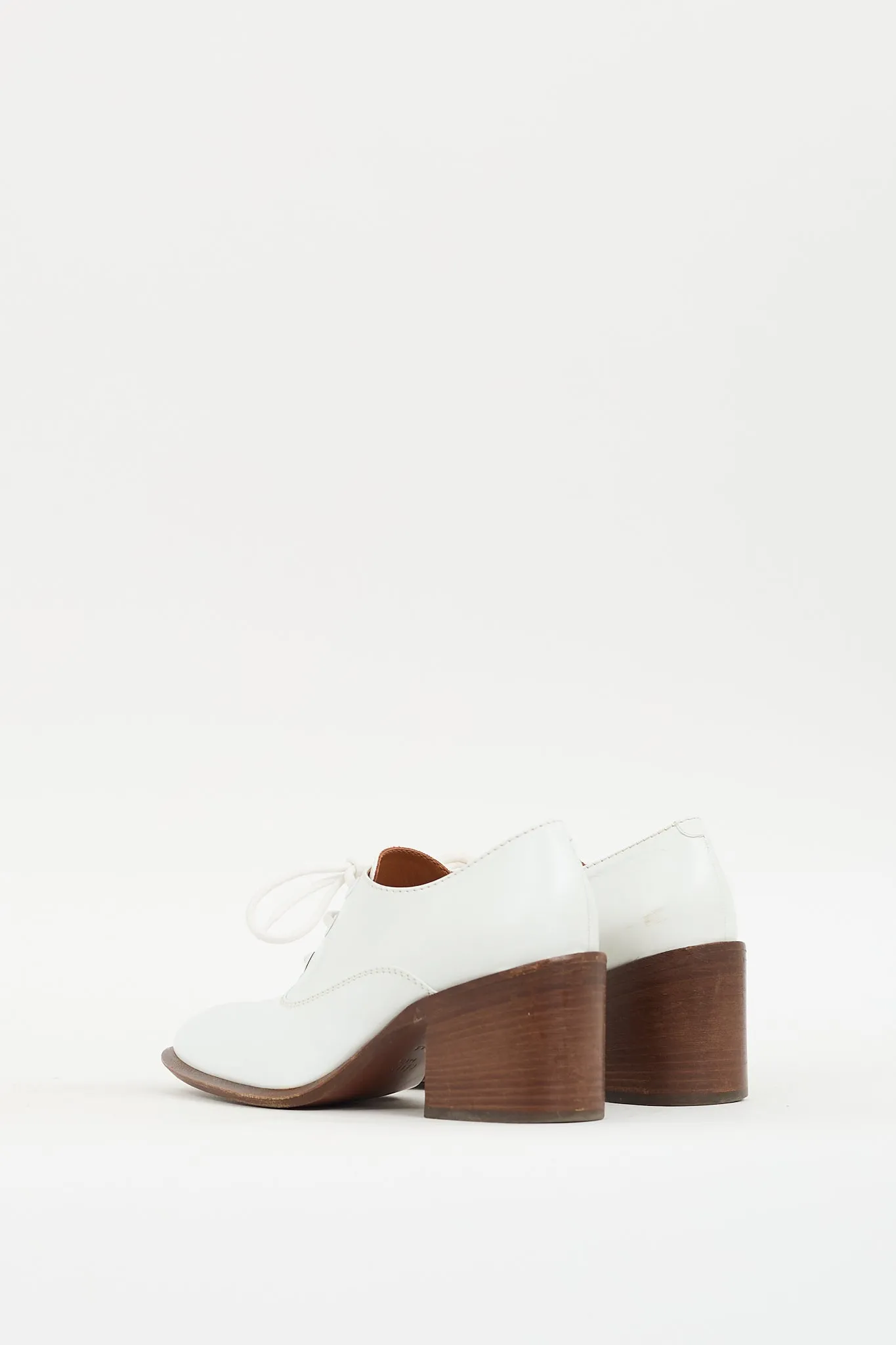 White Leather Pointed Toe Heeled Oxford