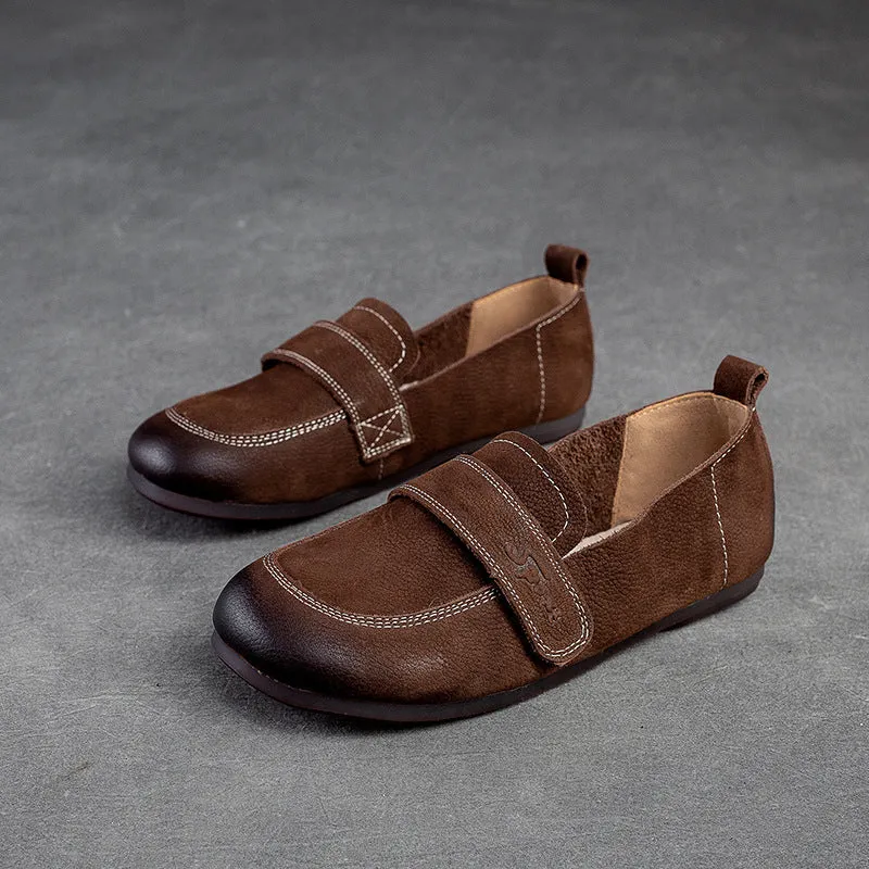 Women Retro Nubuck Soft Velcro Tape Flats