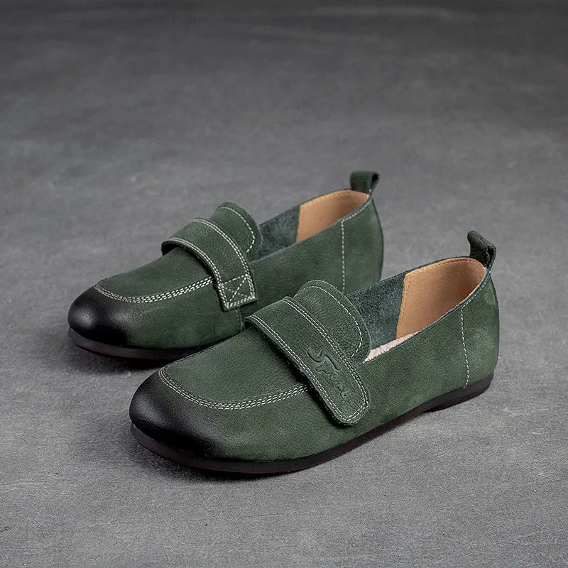 Women Retro Nubuck Soft Velcro Tape Flats