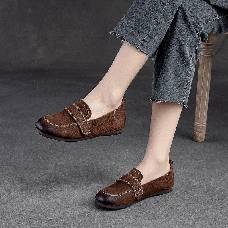 Women Retro Nubuck Soft Velcro Tape Flats