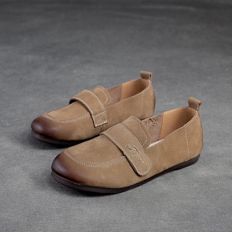 Women Retro Nubuck Soft Velcro Tape Flats