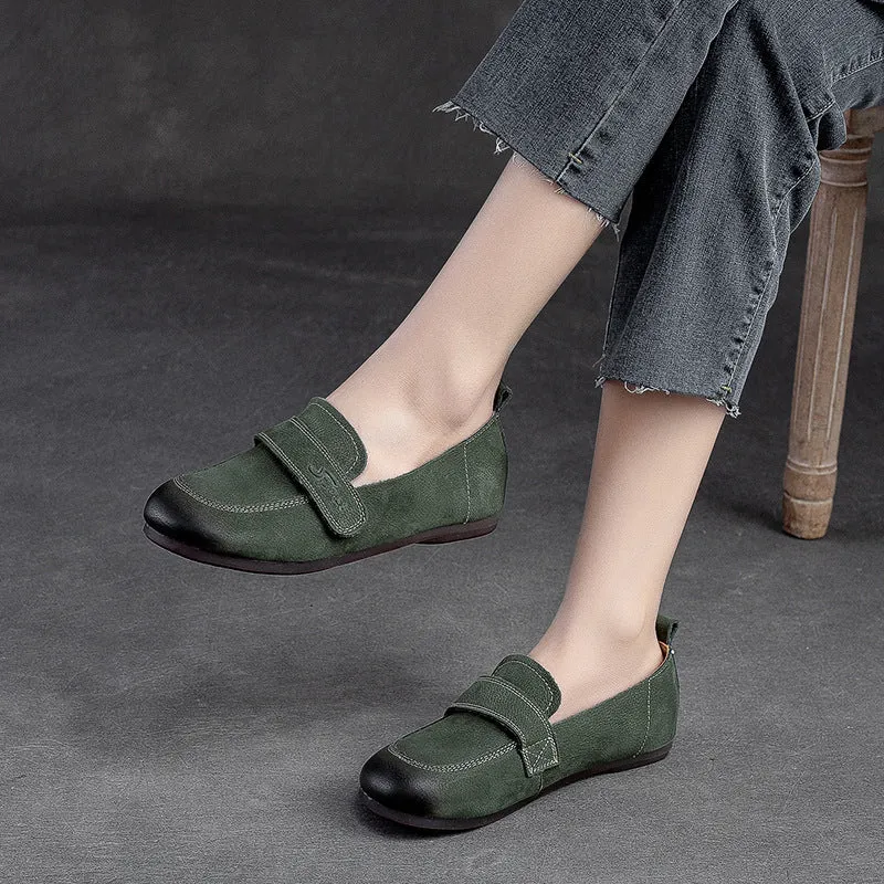 Women Retro Nubuck Soft Velcro Tape Flats