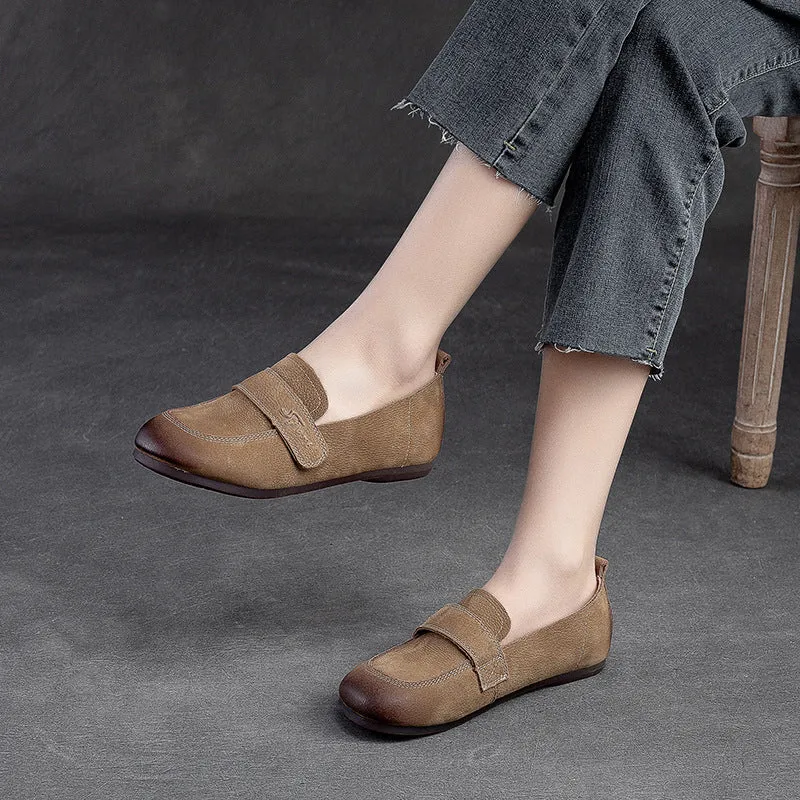 Women Retro Nubuck Soft Velcro Tape Flats