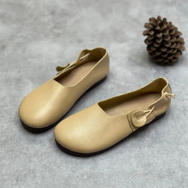 Women Retro Soft Cowhide Leather Flats