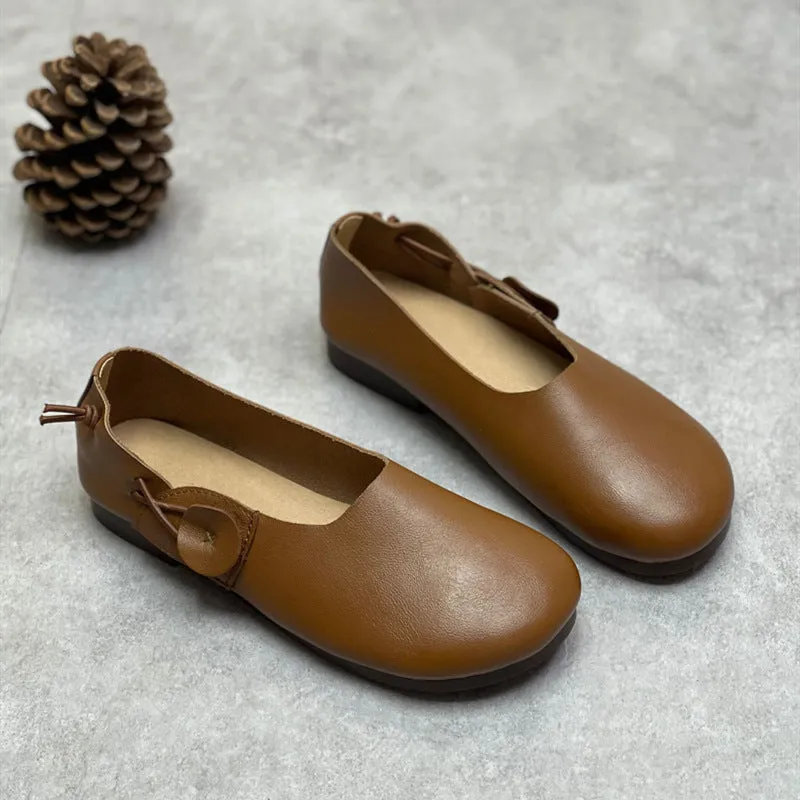 Women Retro Soft Cowhide Leather Flats
