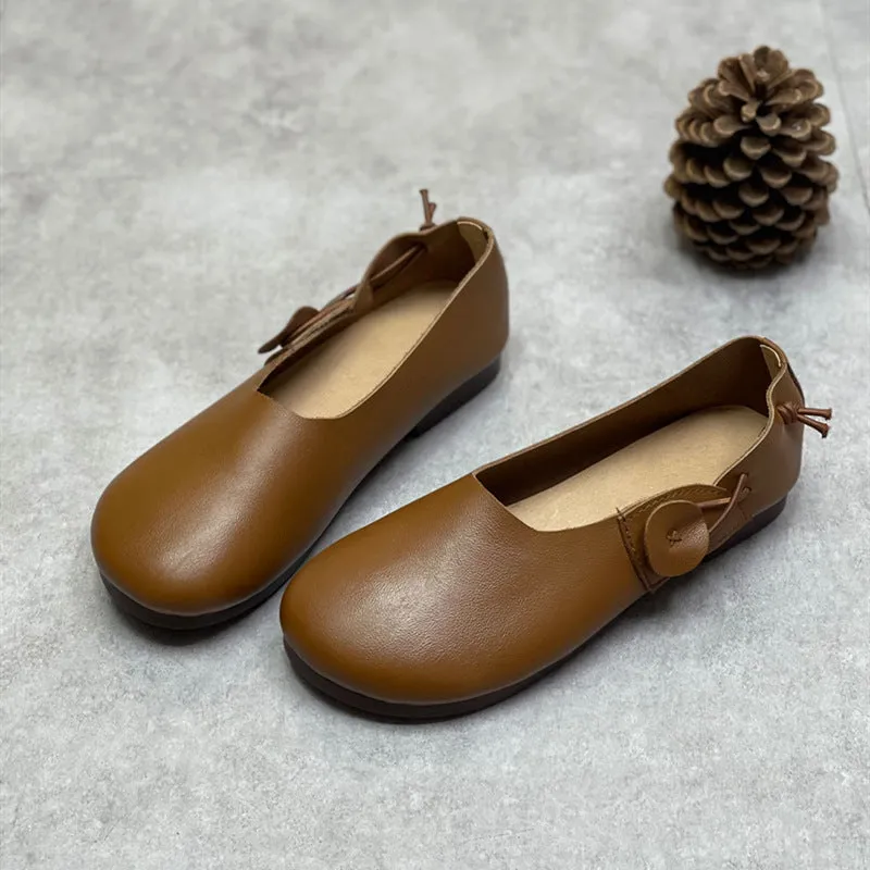 Women Retro Soft Cowhide Leather Flats