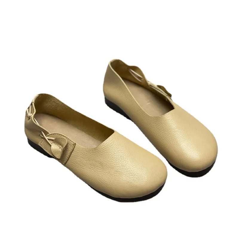Women Retro Soft Cowhide Leather Flats