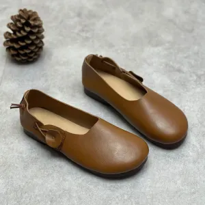 Women Retro Soft Cowhide Leather Flats