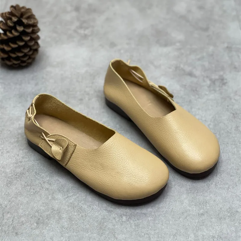 Women Retro Soft Cowhide Leather Flats