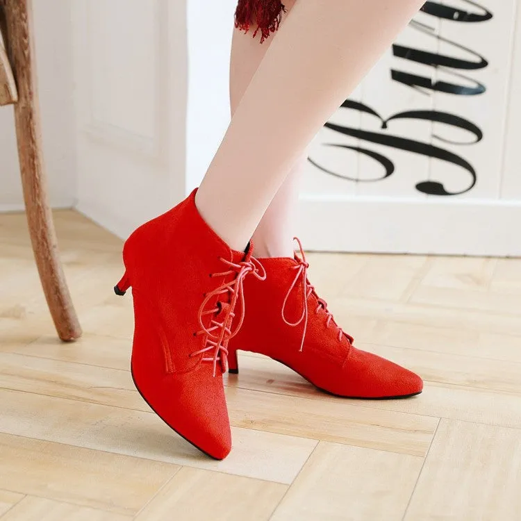 Women's England style elegant kitten heels booties faux suede lace-up oxfords dressy ankle boots