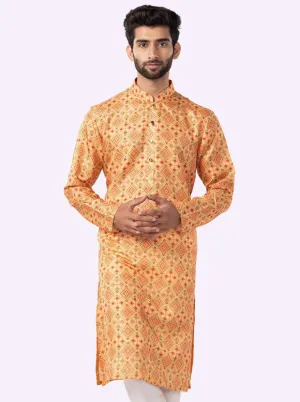 Yellow & Parrot green Cotton Printed Kurta For Men